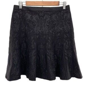 Elie Tahari Black Embroidered Floral Wool Blend A-Line Skirt